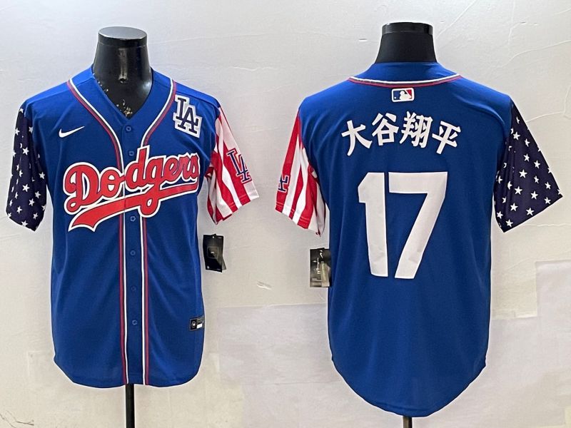Men Los Angeles Dodgers #17 Ohtani Blue a generation of national flags Joint name 2025 Nike MLB Jersey style 17->los angeles dodgers->MLB Jersey